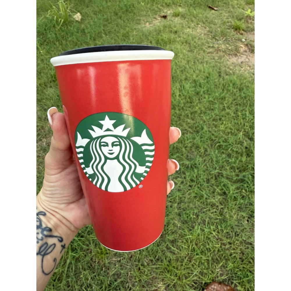Starbucks Red Ceramic Tumbler 2016 Writable 12oz with Lid 12oz 355ml - Picture 1 of 8